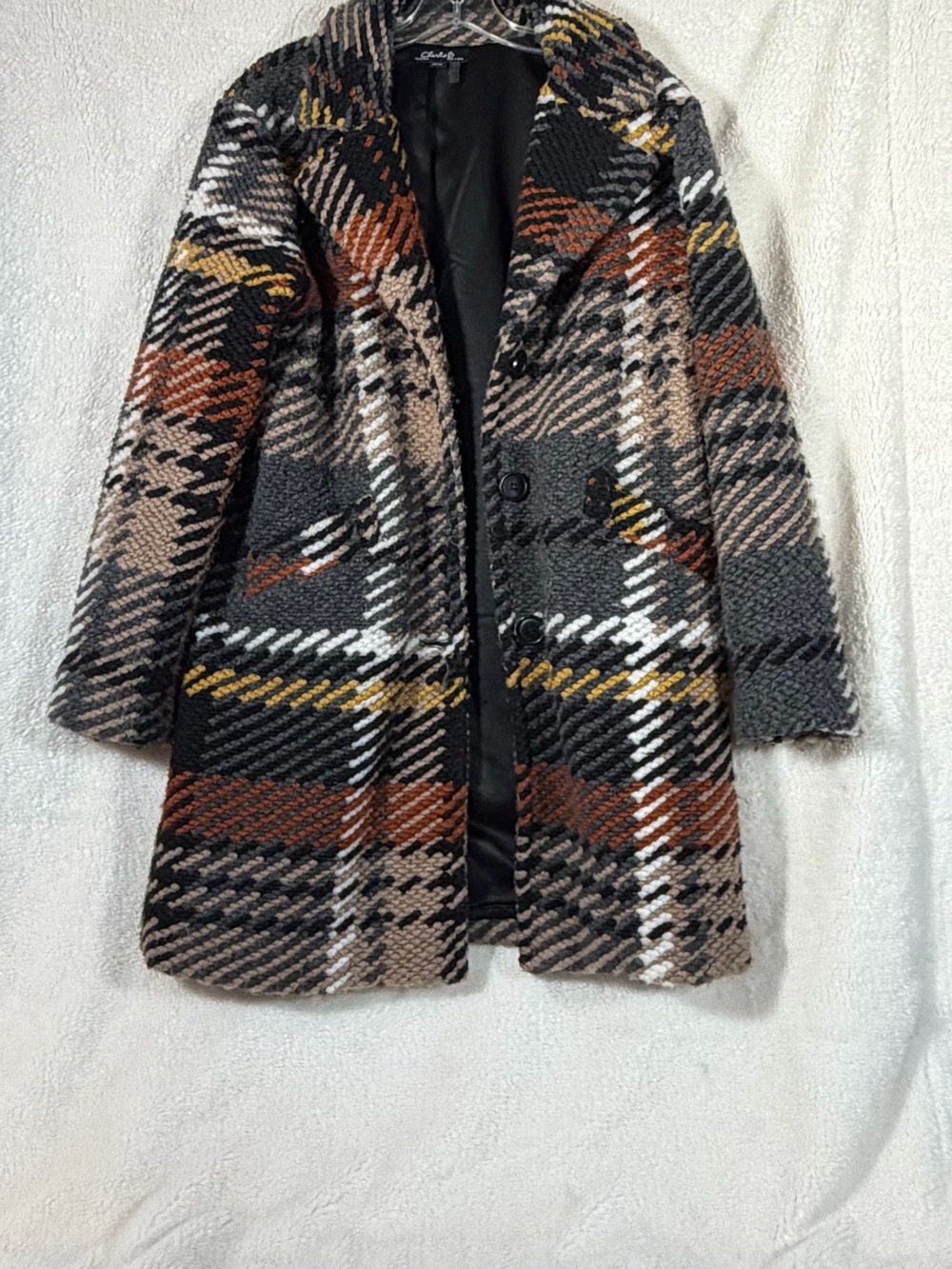 Charlie B multicolor plaid boucle coat size medium